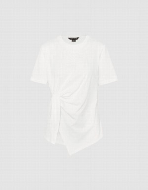 T Shirts Urban Revivo Twist Side Crew Neck Femme Blanche | UNQ3141UQ