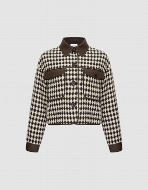Vestes Urban Revivo Argyle Button Up Femme Marron Foncé | LPR6284PE