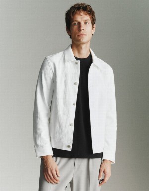 Vestes Urban Revivo Button Up Droit Homme Blanche | CNX3548XL