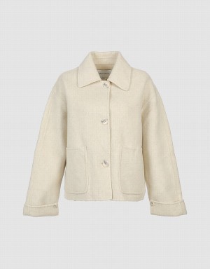 Vestes Urban Revivo Cropped Woolen Femme Beige | BUM27100JA
