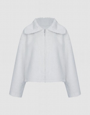 Vestes Urban Revivo Fluffy Zip Up Femme Blanche | SOE8556QI