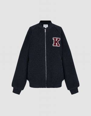 Vestes Urban Revivo Letter Embroidered Zippé Front Femme Bleu | TTQ3117YN