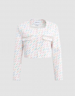 Vestes Urban Revivo Multicolor Letter Print Rhinestone Detail Femme Blanche | AYG1246EG