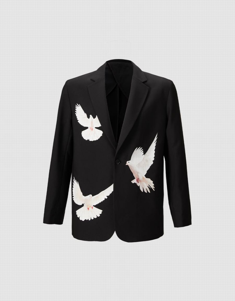 Blazer Urban Revivo Bird Print Homme Noir | WOW736JR