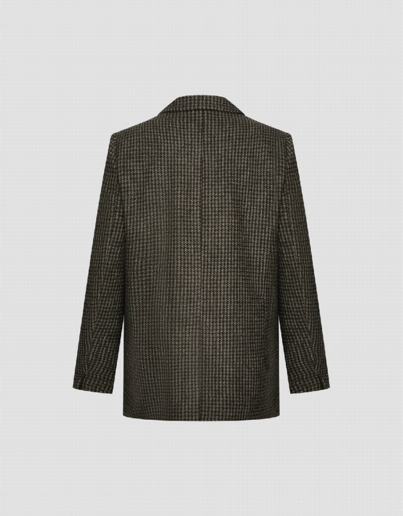 Blazer Urban Revivo Checkered Notched Collar Femme Vert | BZU7093CS