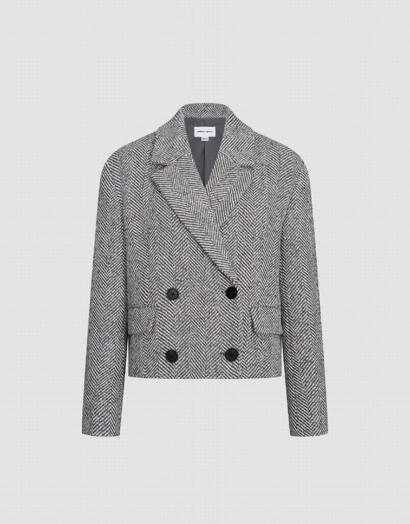 Blazer Urban Revivo Cropped Double Breasted Femme Grise Clair | WWB4995TZ