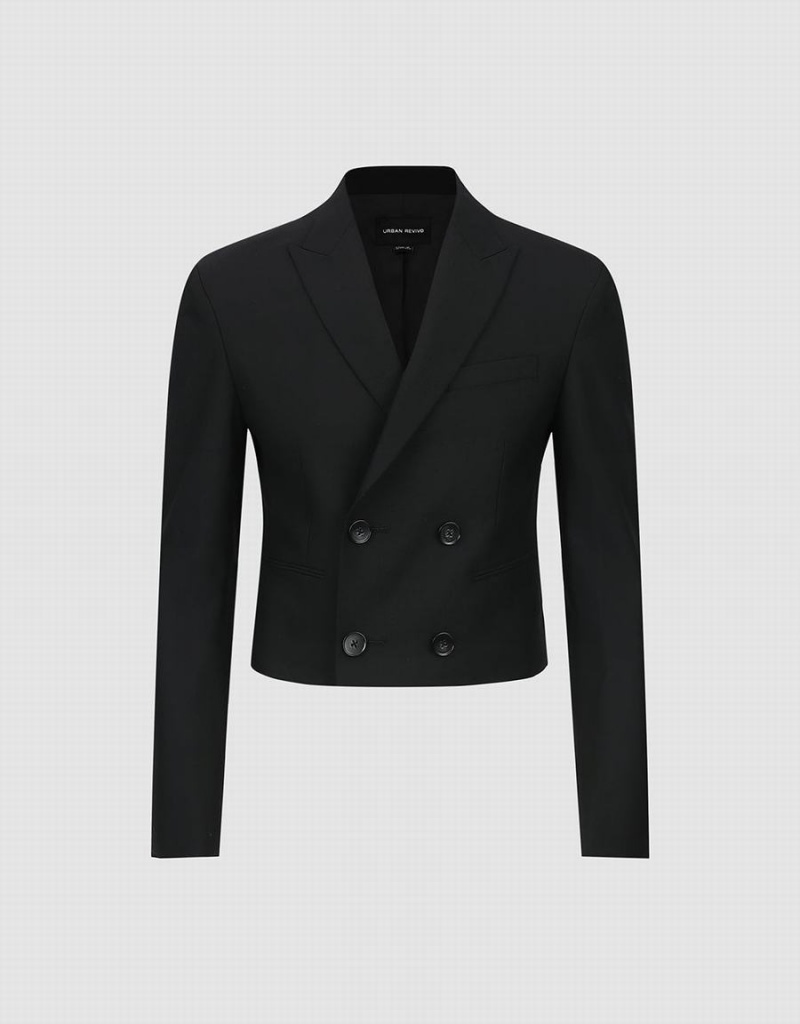 Blazer Urban Revivo Cropped Peak Lapel Homme Noir | SFP2130SF