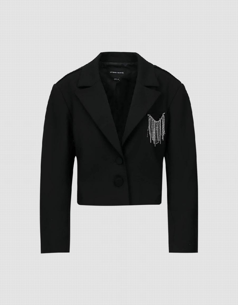 Blazer Urban Revivo Cropped With Chain Decor Femme Noir | LLP1325NW