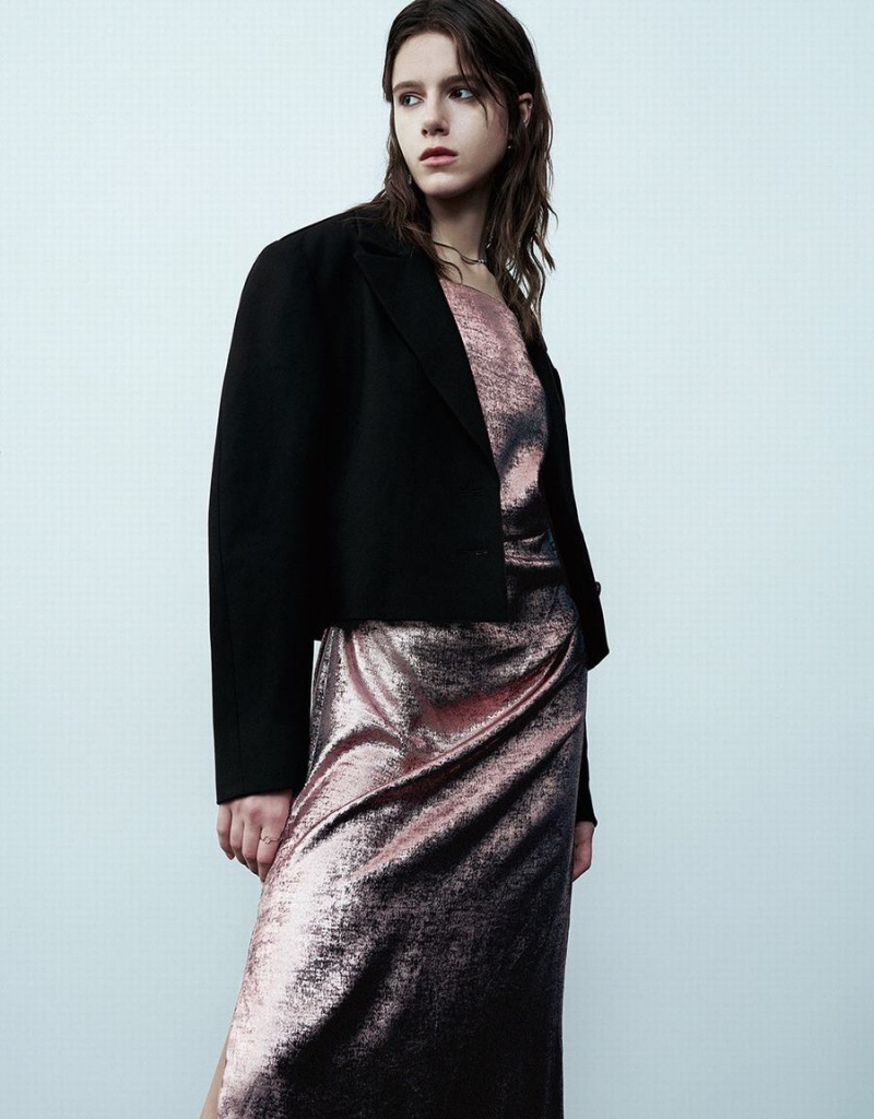 Blazer Urban Revivo Cropped With Chain Decor Femme Noir | LLP1325NW