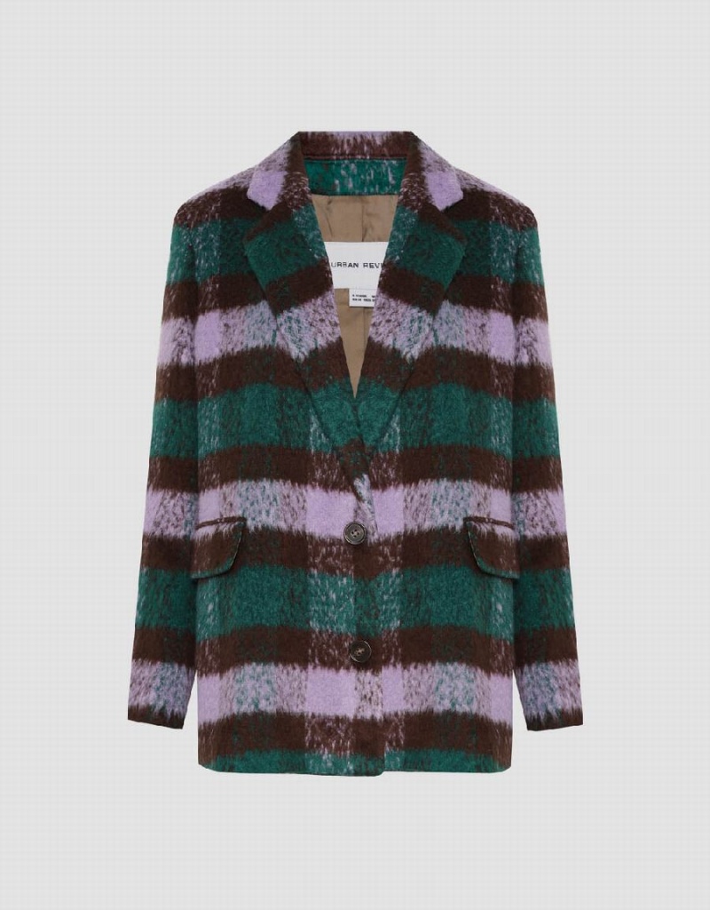 Blazer Urban Revivo Furry Plaid Femme Violette | KOL3957XR