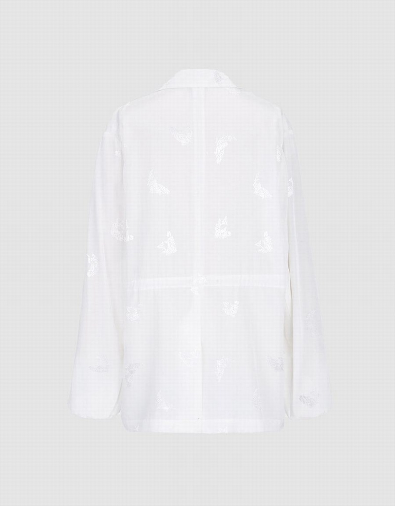 Blazer Urban Revivo Horse Jacquard Single Breasted Femme Blanche | QKG6034HN