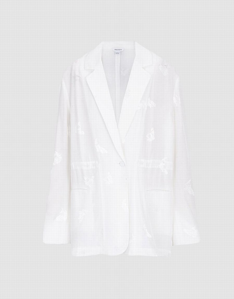 Blazer Urban Revivo Horse Jacquard Single Breasted Femme Blanche | QKG6034HN