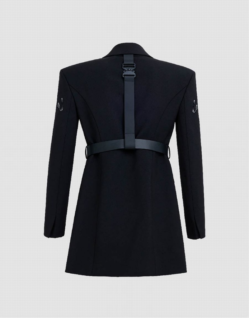 Blazer Urban Revivo Letter Printed Tailored With Belt Femme Noir | UDJ7342RV