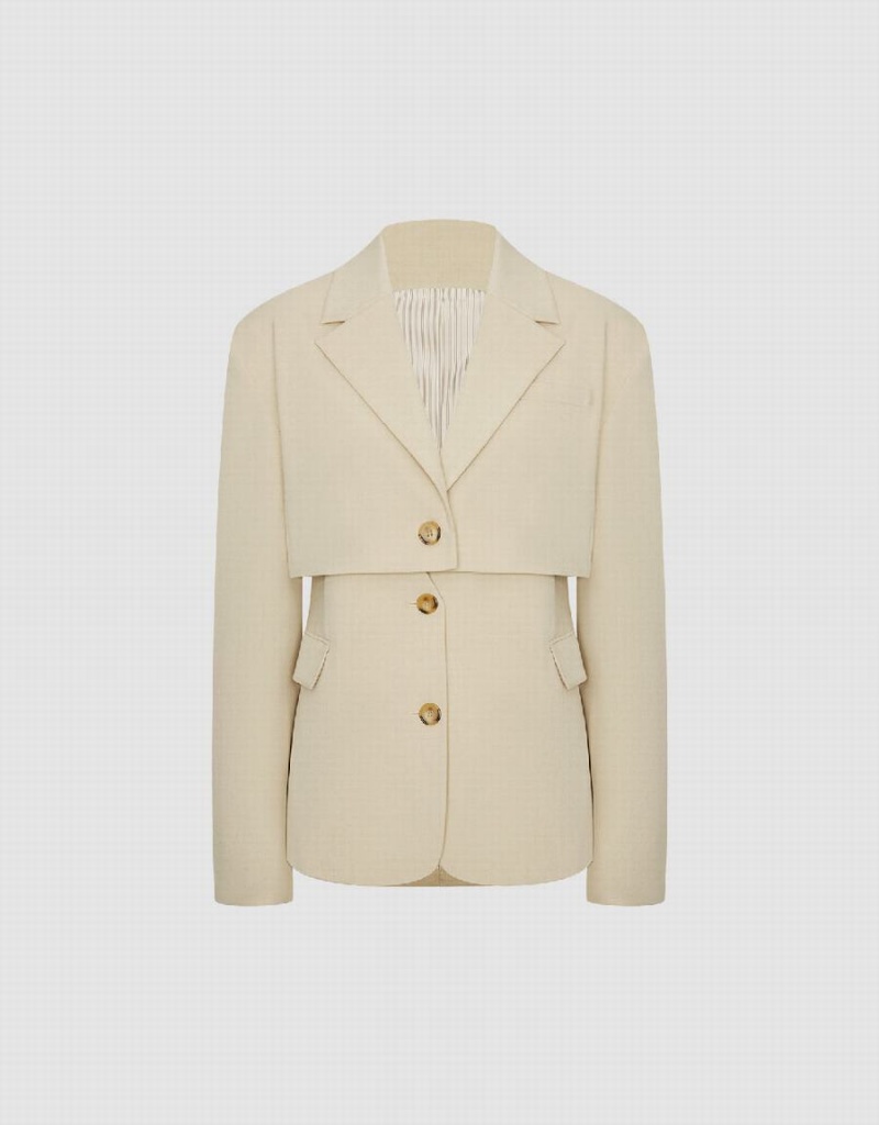 Blazer Urban Revivo Notch Lapel Droit And Set Femme Kaki | NBQ9240HC