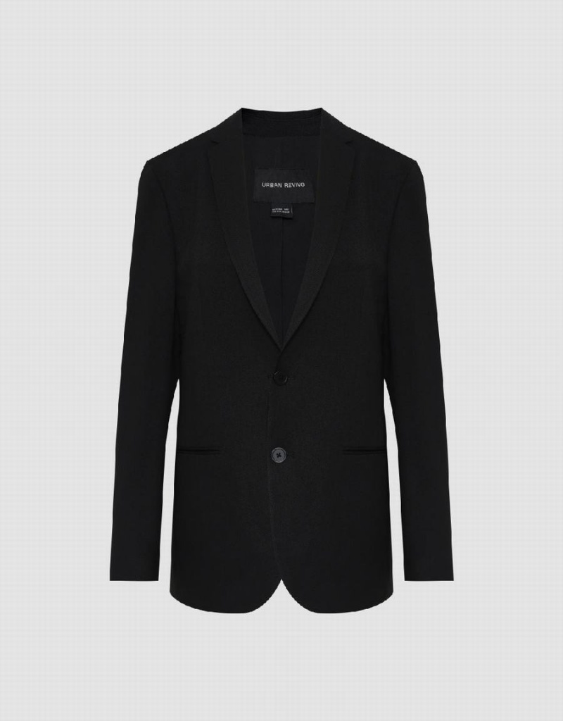 Blazer Urban Revivo Notch Lapel Droit Homme Noir | SDP4040ZS