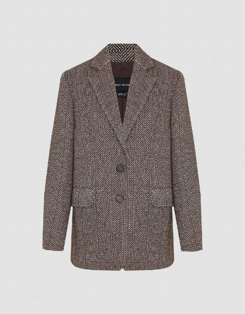 Blazer Urban Revivo Notch Lapel Tailored Femme Marron | SJG1455MO