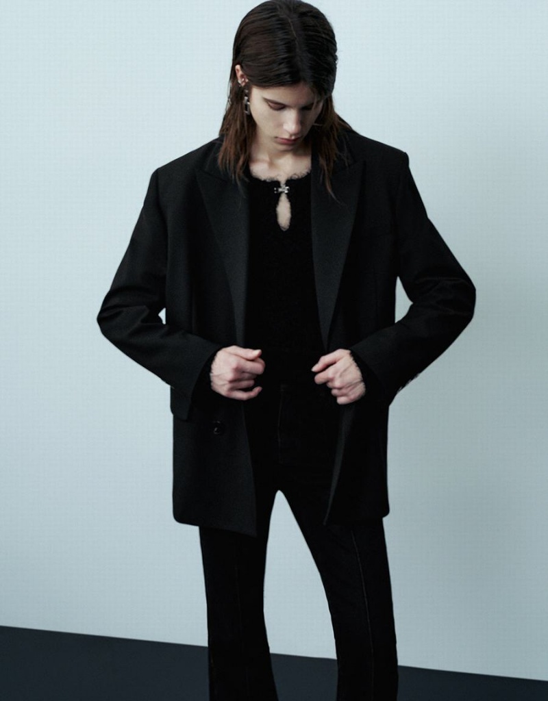 Blazer Urban Revivo Peak Lapel Double Breasted Tailored Femme Noir | JHD1143DI