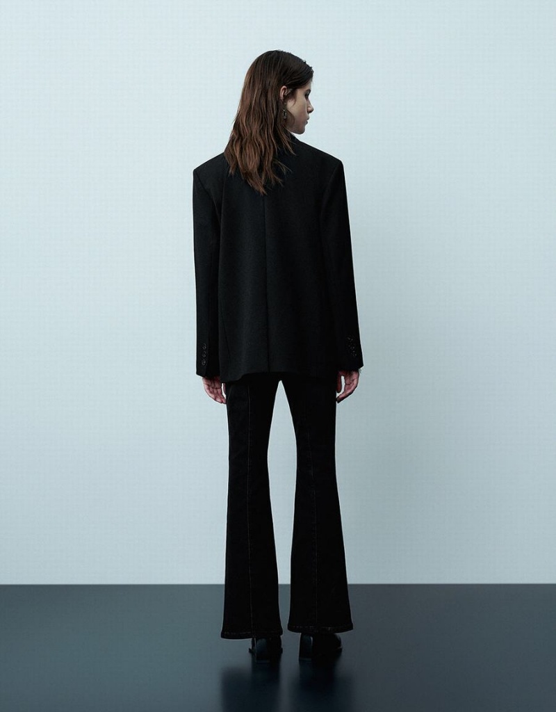 Blazer Urban Revivo Peak Lapel Double Breasted Tailored Femme Noir | JHD1143DI
