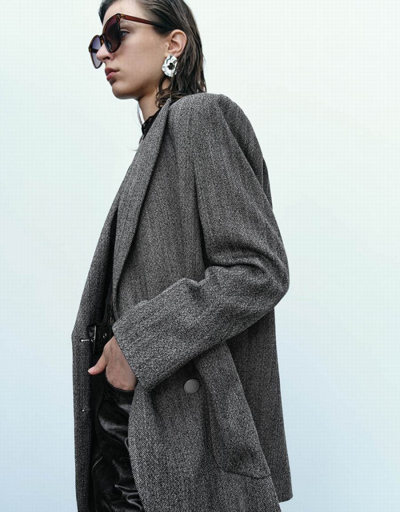 Blazer Urban Revivo Peak Lapel Double Breasted Femme Grise | GMI4939OR