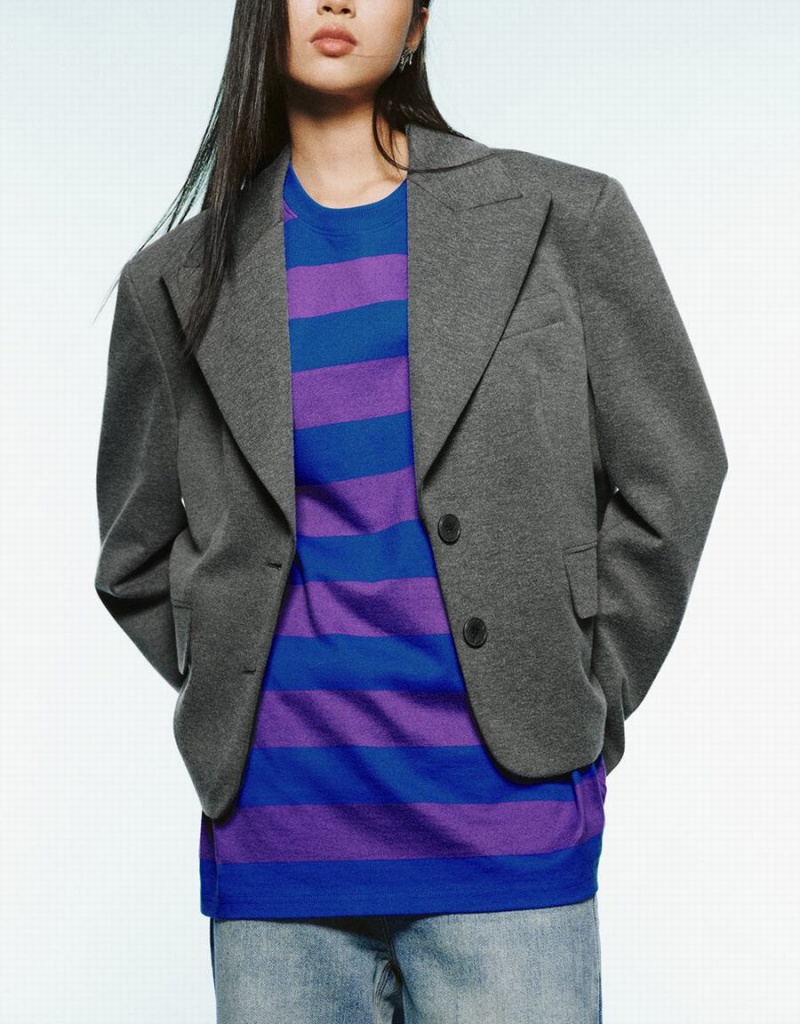 Blazer Urban Revivo Peak Lapel Tailored Collar Femme Grise | LYV5528GG