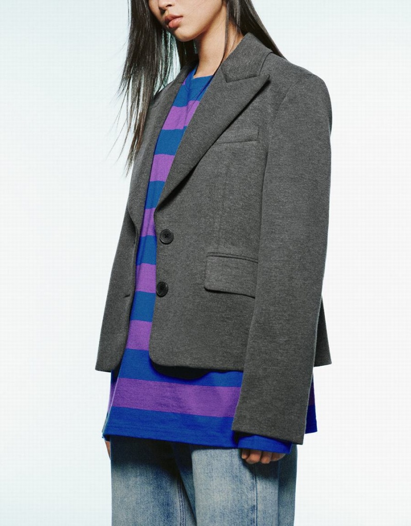 Blazer Urban Revivo Peak Lapel Tailored Collar Femme Grise | LYV5528GG