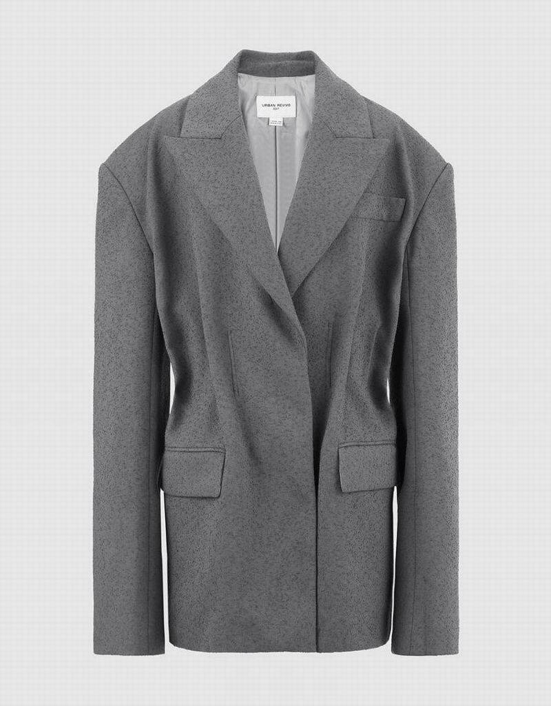 Blazer Urban Revivo Peaked Lapel Femme Grise | ULA233MA
