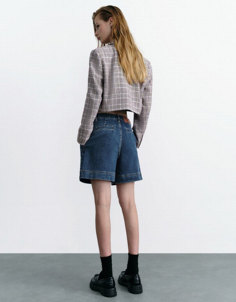 Blazer Urban Revivo Plaid Cropped Femme Rouge | GEA5582WA