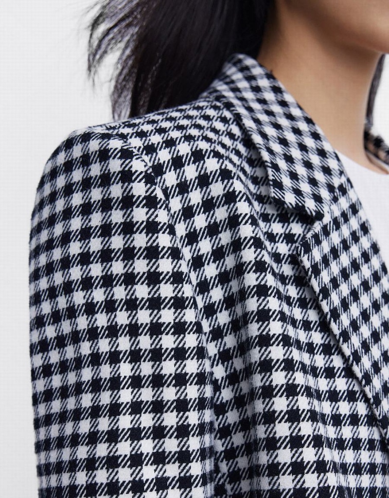 Blazer Urban Revivo Plaid Double Breasted Femme Grise | MPI593MG