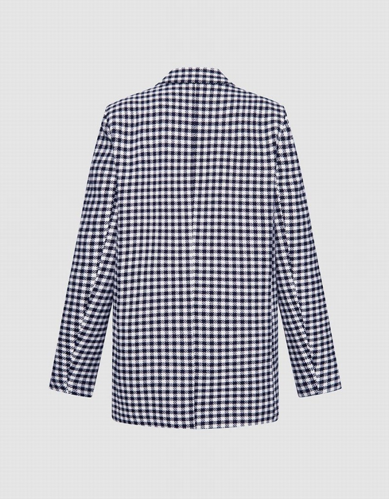 Blazer Urban Revivo Plaid Double Breasted Femme Grise | MPI593MG