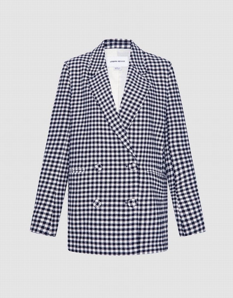 Blazer Urban Revivo Plaid Double Breasted Femme Grise | MPI593MG
