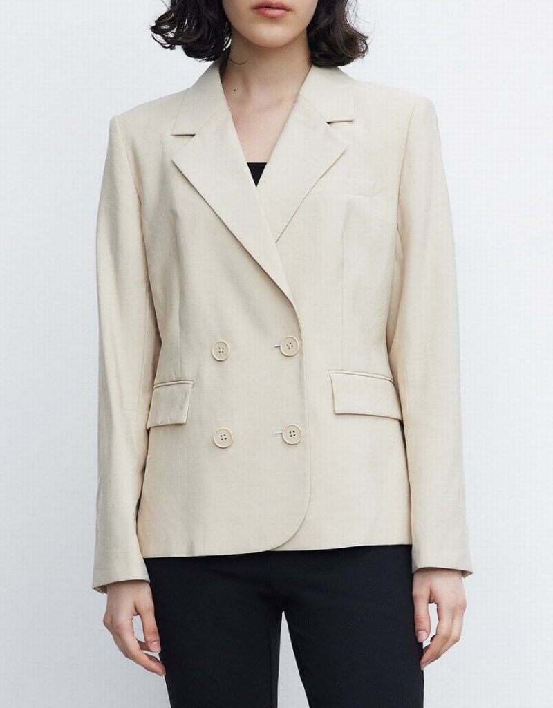 Blazer Urban Revivo Plain Double Breasted Femme Kaki | FXF4377VC