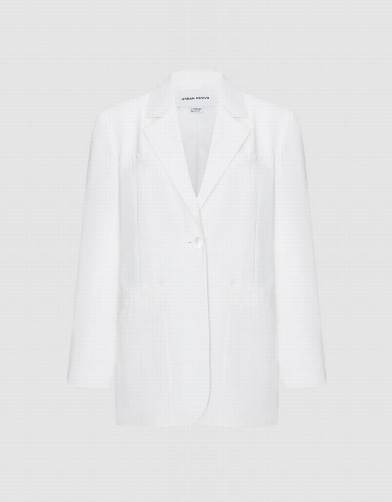 Blazer Urban Revivo Plain Single Breasted Femme Blanche | FQT1311FN