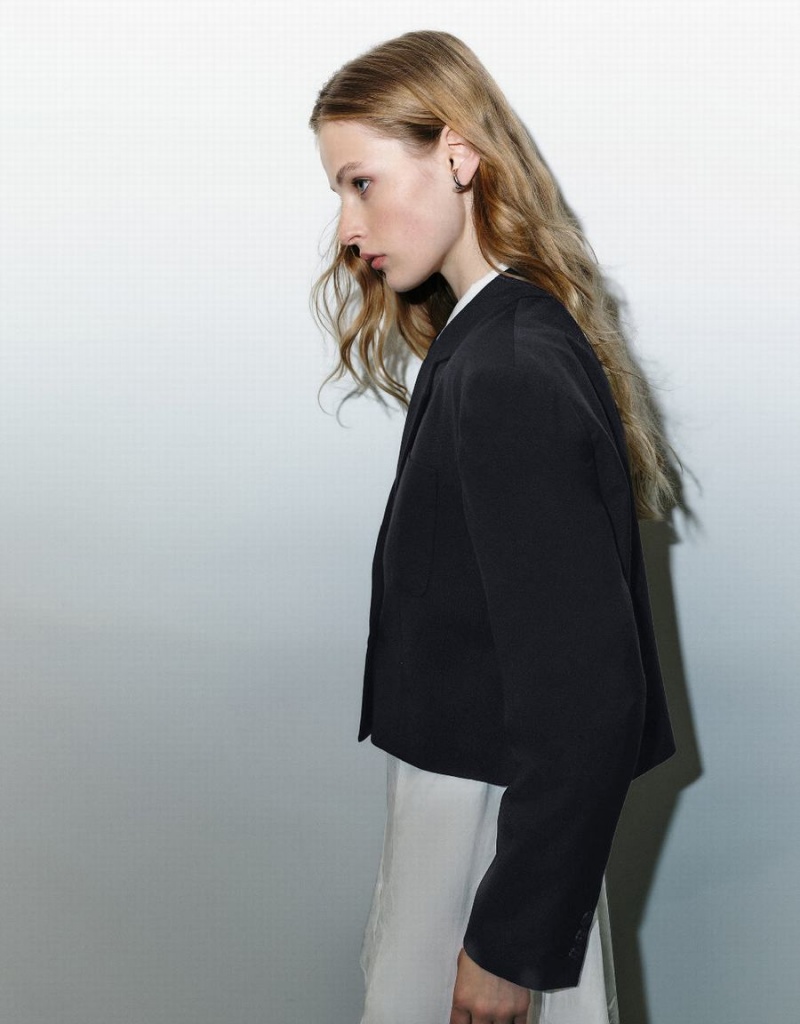 Blazer Urban Revivo Tailored Notch Lapel Femme Bleu | DEX4267BO