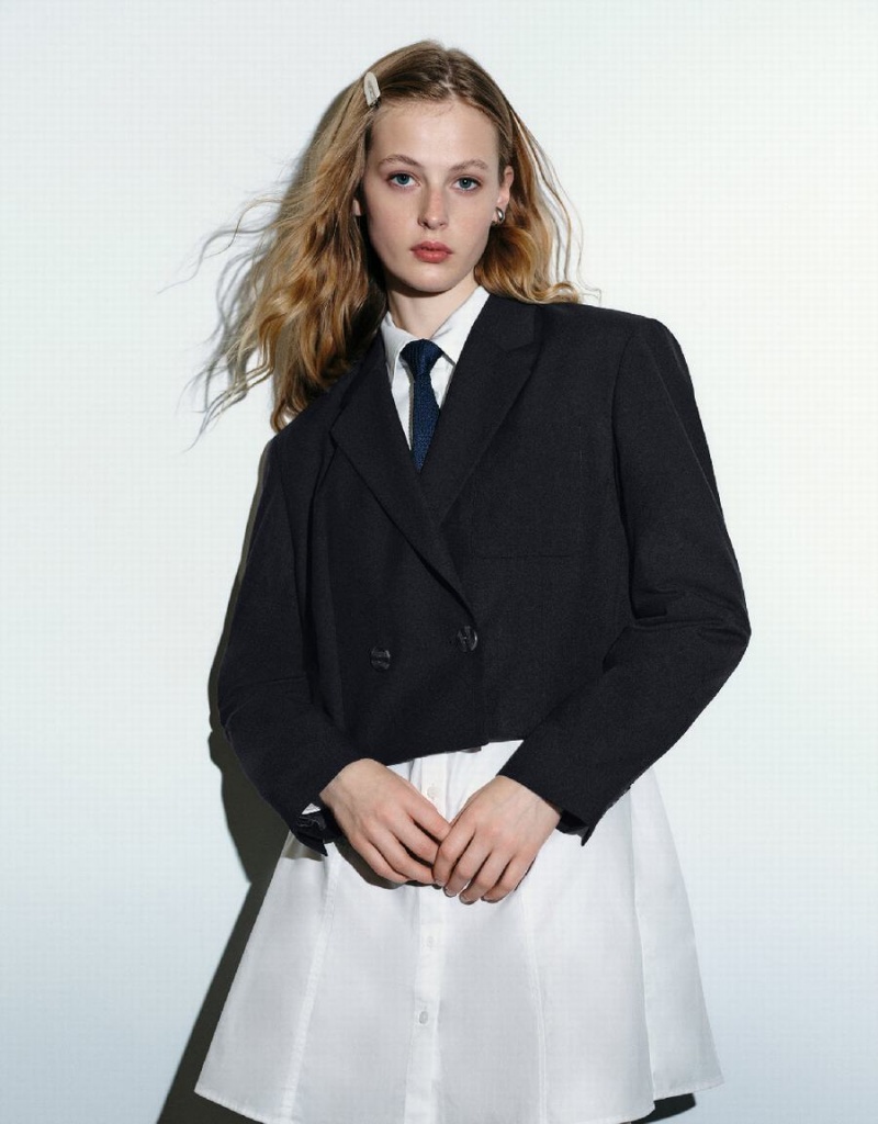 Blazer Urban Revivo Tailored Notch Lapel Femme Bleu | DEX4267BO