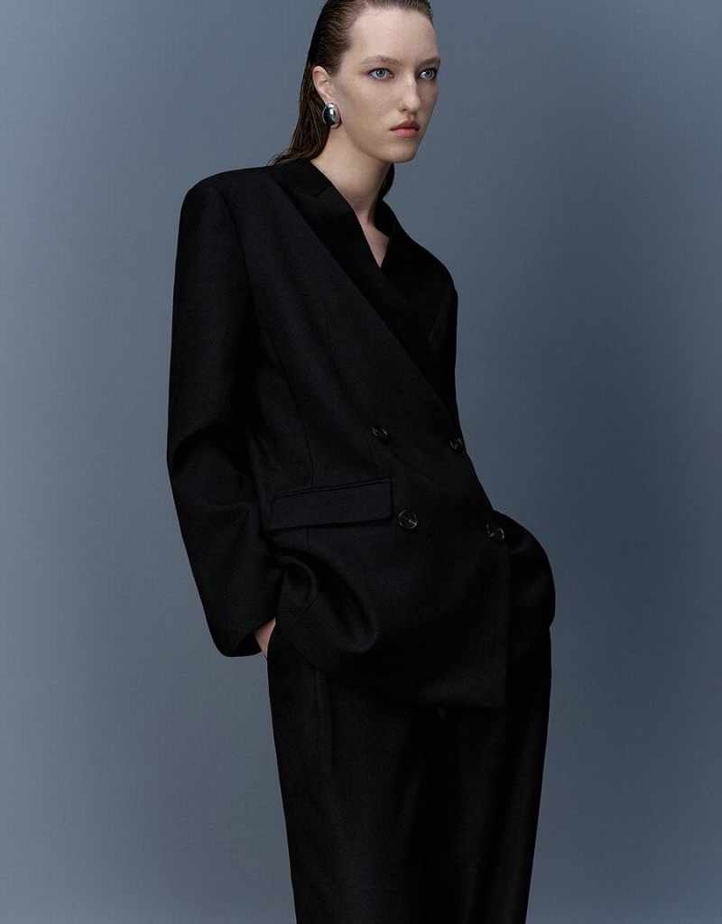 Blazer Urban Revivo Tailored V-Neck Femme Noir | ANY5573RN