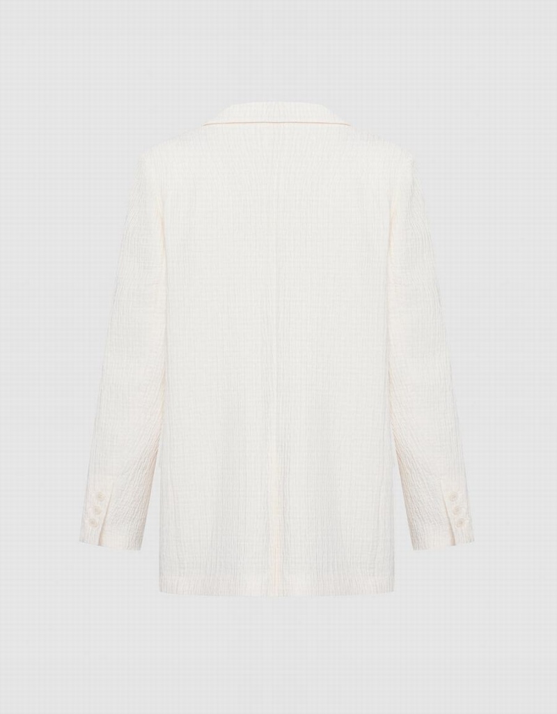 Blazer Urban Revivo Textured Double Breasted Femme Blanche | GFU282XB