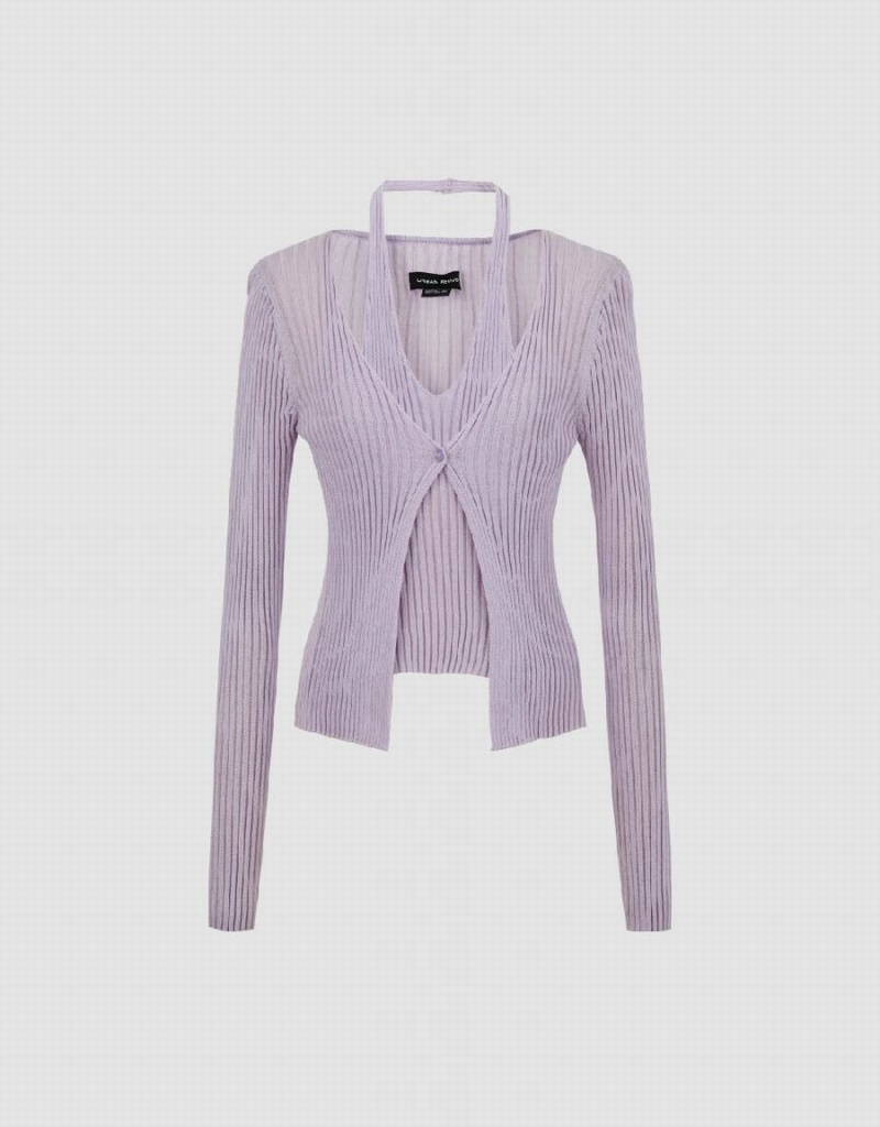 Cardigan Urban Revivo 2 In 1 Halter Neck Tricoté Femme Violette | JYY1389ZK