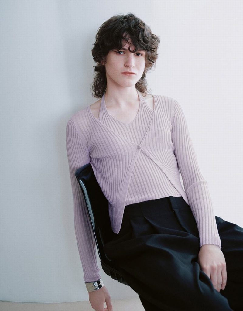 Cardigan Urban Revivo 2 In 1 Halter Neck Tricoté Femme Violette | JYY1389ZK