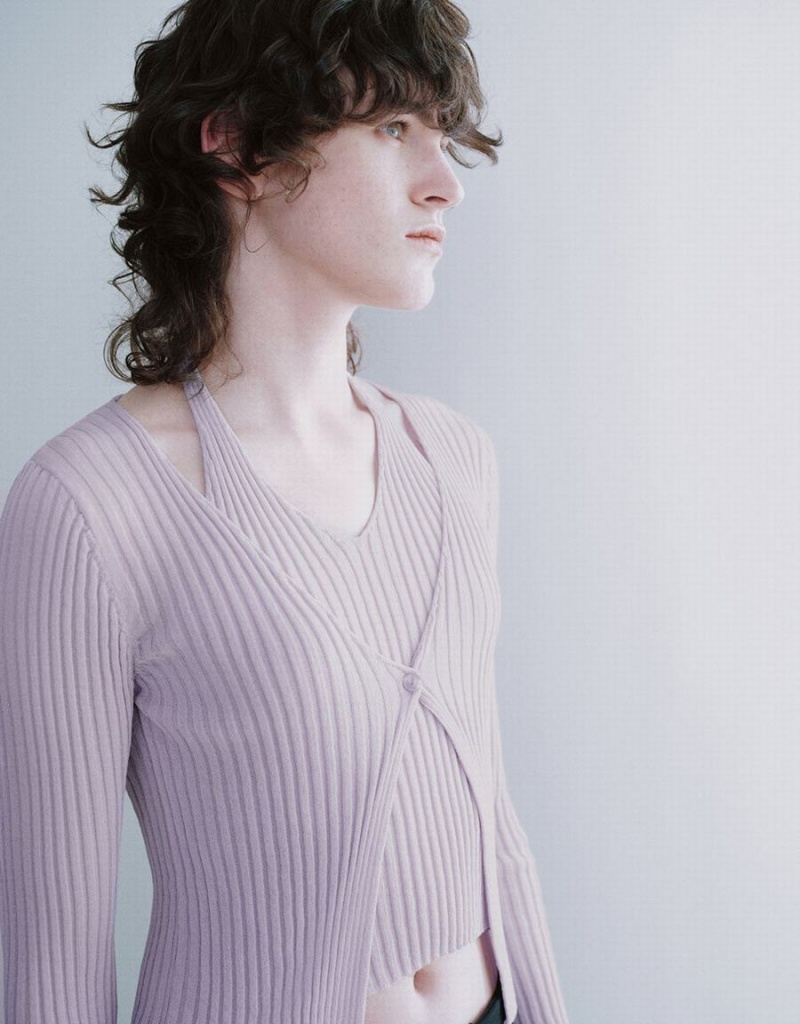 Cardigan Urban Revivo 2 In 1 Halter Neck Tricoté Femme Violette | JYY1389ZK