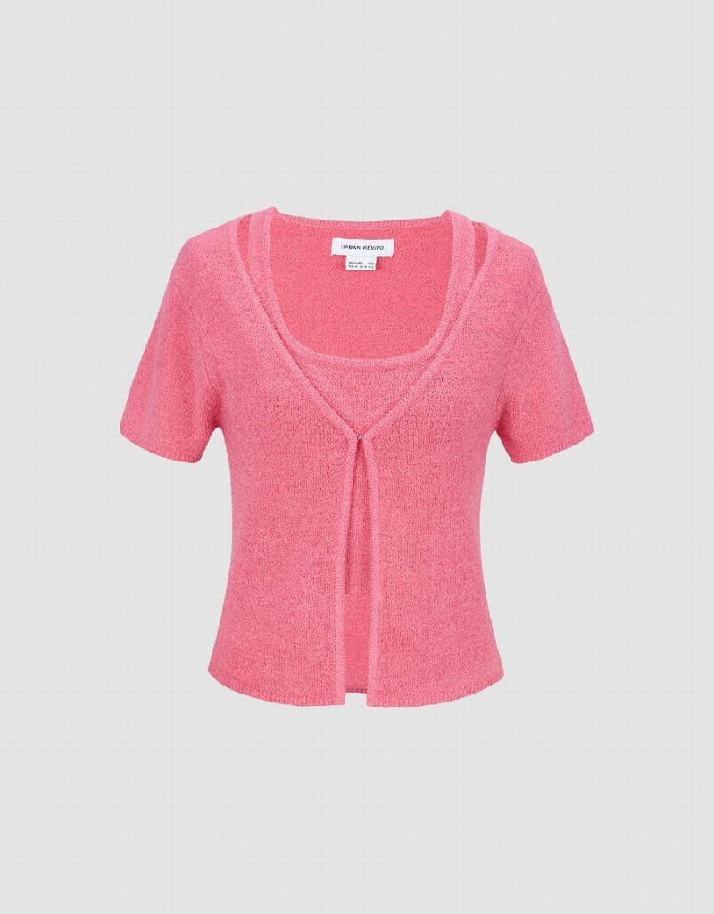 Cardigan Urban Revivo 2 In 1 Tricoté Femme Rose Rouge | GWX9074HC