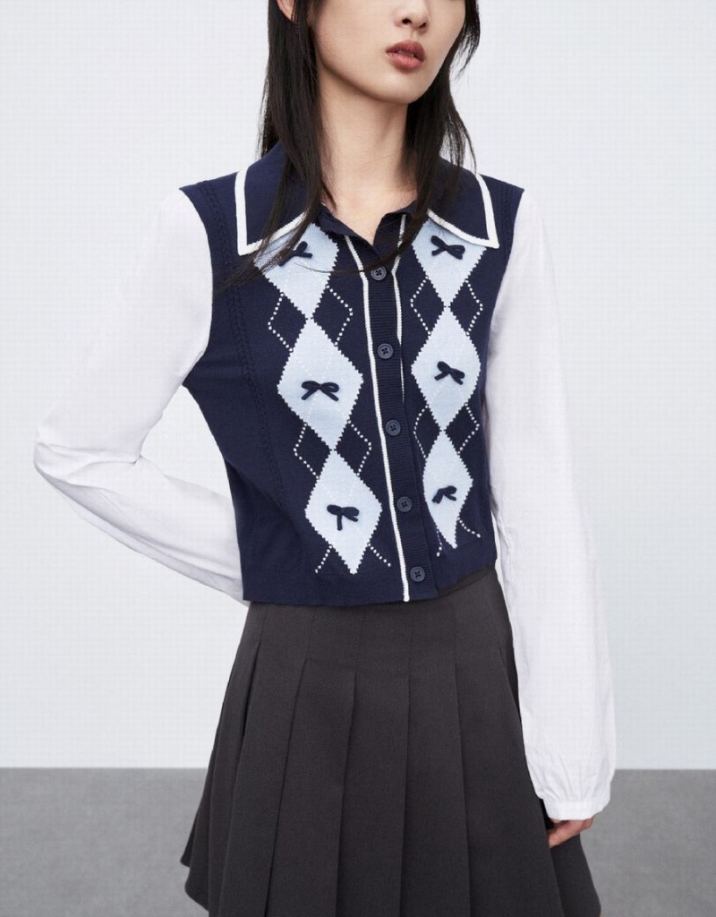 Cardigan Urban Revivo 2 In 1 Tricoté Femme Bleu | AZN372OY