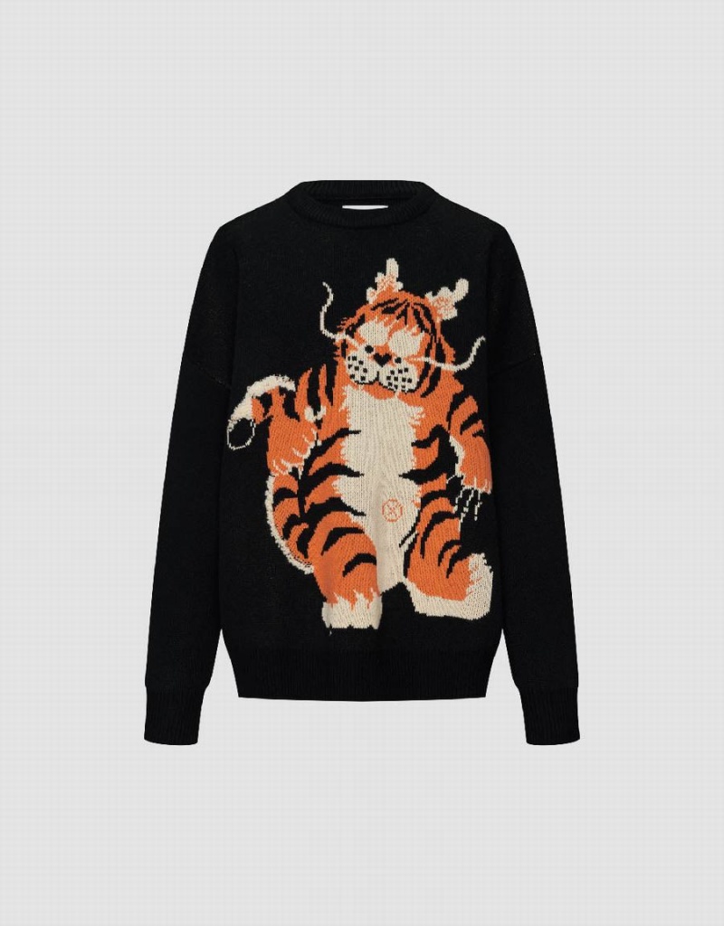 Cardigan Urban Revivo Animal Embroidered Tricoté Homme Noir | VSD2273UK
