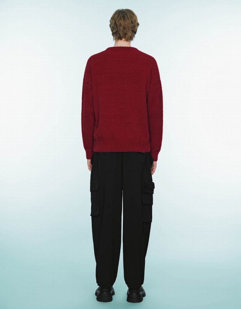 Cardigan Urban Revivo Animal Embroidered Tricoté Homme Rouge | VNA9978TF