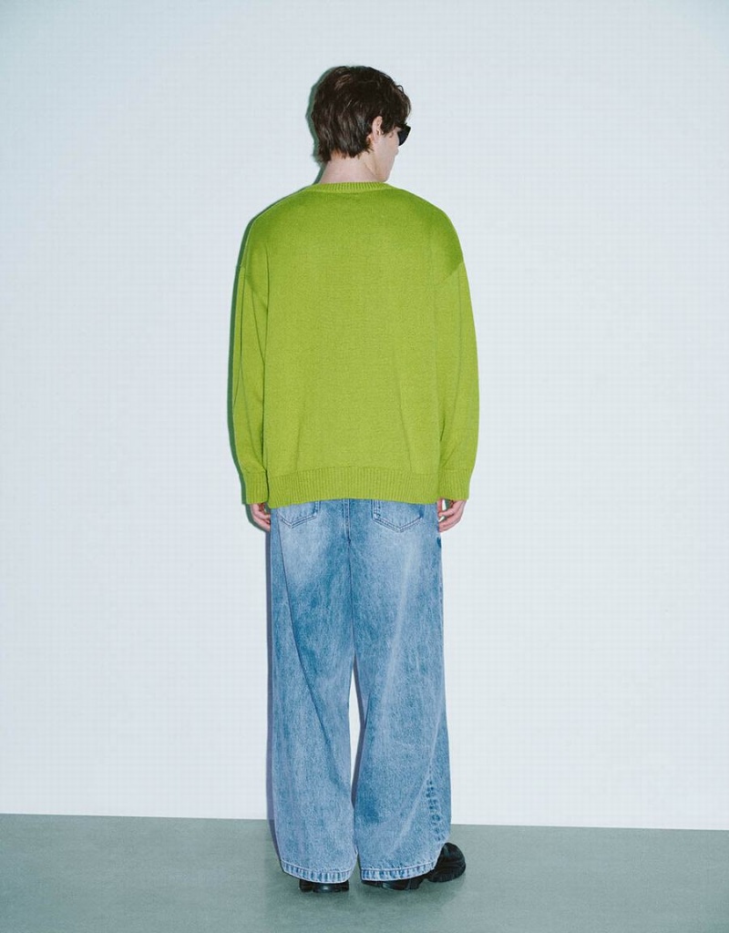 Cardigan Urban Revivo Animal Embroidered Tricoté Homme Vert | IPA3650YL