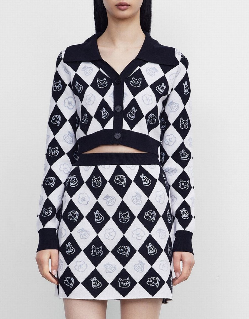 Cardigan Urban Revivo Argyle Contrast Collar Button Up Femme Grise | YCG4661LR