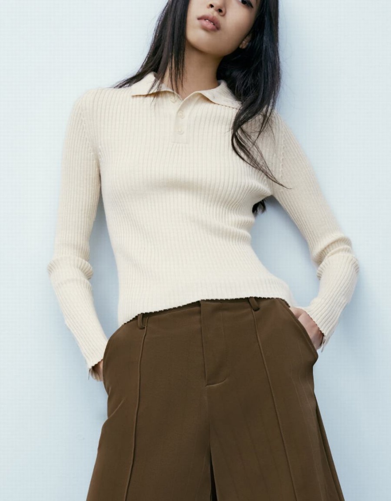 Cardigan Urban Revivo Button Half Placket Tricoté Femme Beige | MPY1559PK