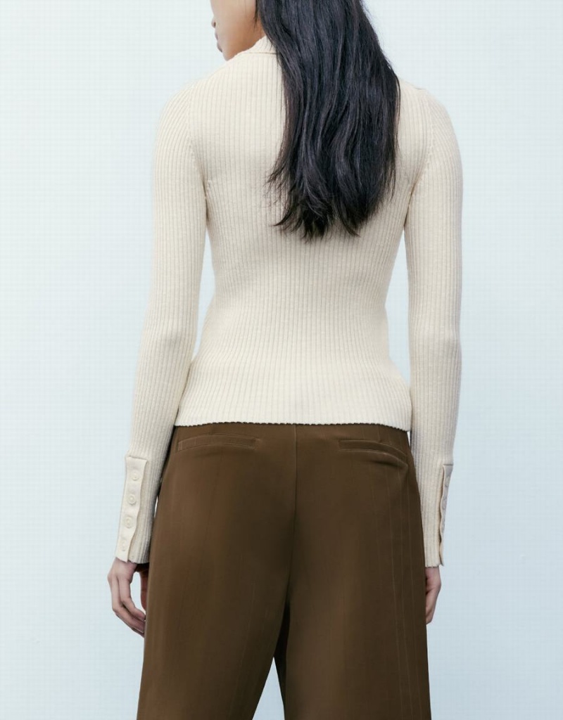 Cardigan Urban Revivo Button Half Placket Tricoté Femme Beige | MPY1559PK