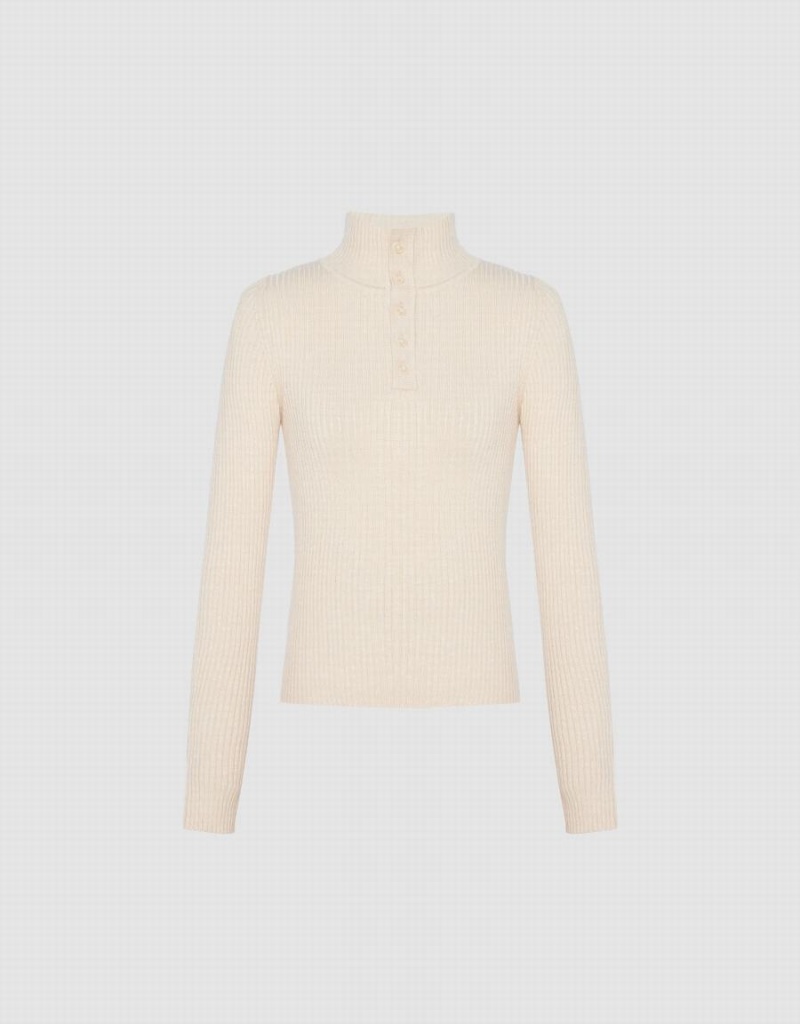 Cardigan Urban Revivo Button Half Placket Tricoté Femme Beige | MPY1559PK