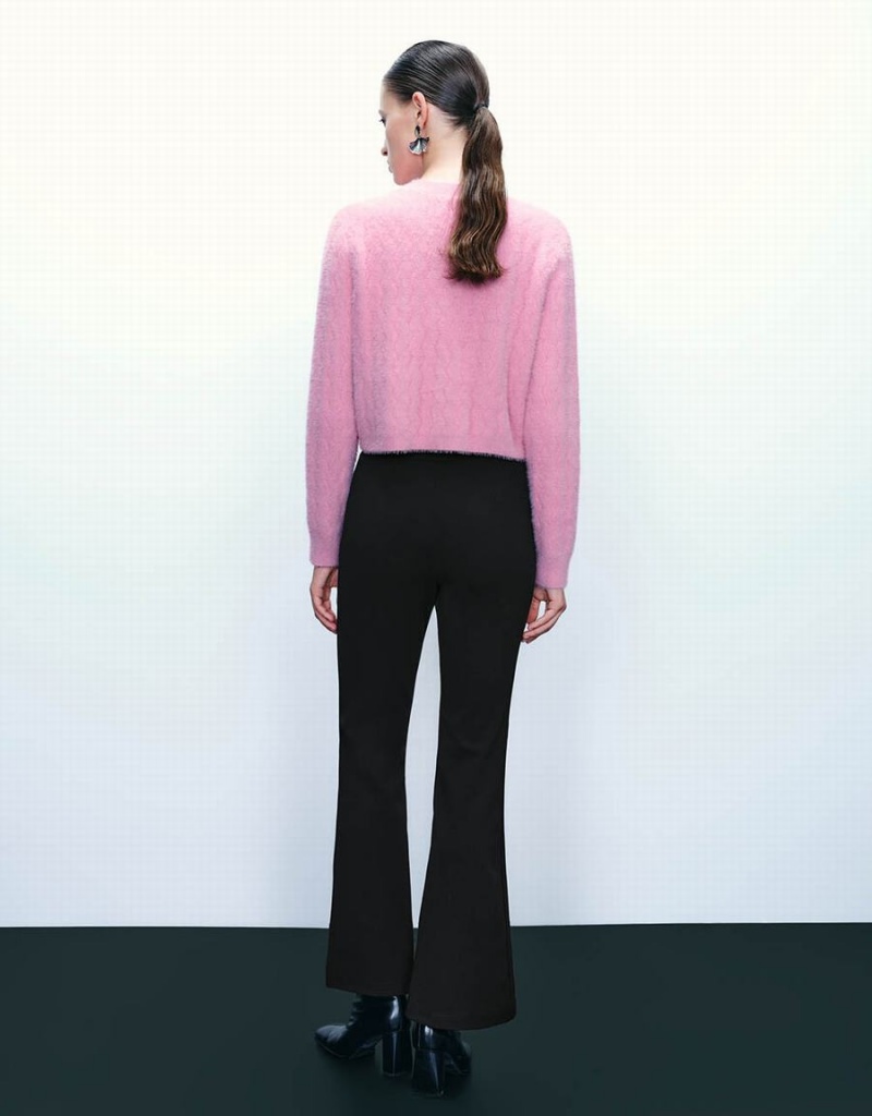Cardigan Urban Revivo Button Up Crew Neck Tricoté Femme Rose | ZKM4680CH