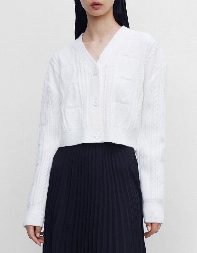 Cardigan Urban Revivo Cable Knit Button Up Femme Blanche | PDJ7288UW